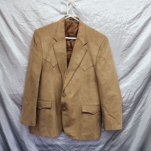 Circle S Dallas Texas Faux Suede Jacket Tan Two Button Mens 46R
